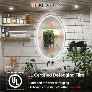 Keonjinn 24 x 36 Inch Oval Bathroom LED Mirror, Frontlit Oval Mirror with Lights, Anti Fog Oval Lighted Bathroom Mirror Wall Mounted, Dimmable Shatter-Proof Anti Fog Memory Vanity Mirror, CRI 90+