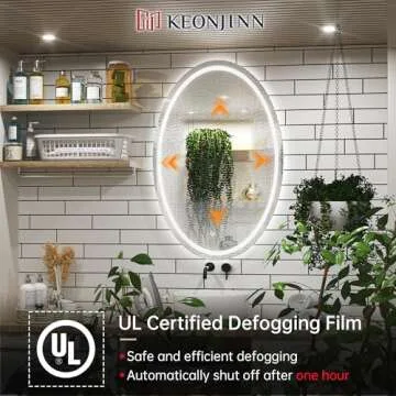 Keonjinn 24 x 36 Inch Oval Bathroom LED Mirror, Frontlit Oval Mirror with Lights, Anti Fog Oval Lighted Bathroom Mirror Wall Mounted, Dimmable Shatter-Proof Anti Fog Memory Vanity Mirror, CRI 90+