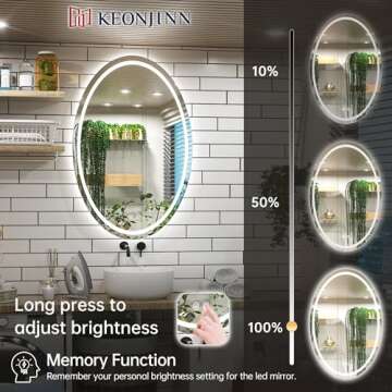 Keonjinn 24 x 36 Inch Oval Bathroom LED Mirror, Frontlit Oval Mirror with Lights, Anti Fog Oval Lighted Bathroom Mirror Wall Mounted, Dimmable Shatter-Proof Anti Fog Memory Vanity Mirror, CRI 90+