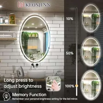 Keonjinn 24 x 36 Inch Oval Bathroom LED Mirror, Frontlit Oval Mirror with Lights, Anti Fog Oval Lighted Bathroom Mirror Wall Mounted, Dimmable Shatter-Proof Anti Fog Memory Vanity Mirror, CRI 90+