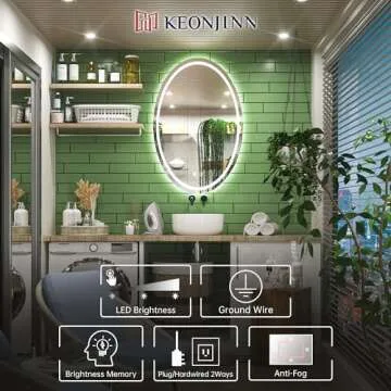 Keonjinn 24 x 36 Inch Oval Bathroom LED Mirror, Frontlit Oval Mirror with Lights, Anti Fog Oval Lighted Bathroom Mirror Wall Mounted, Dimmable Shatter-Proof Anti Fog Memory Vanity Mirror, CRI 90+