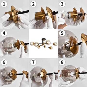 SZXYKEJI 6-Lights Glass Chandelier，Modern Flush Mount Ceiling Light Fixture，Farmhouse Lighting for Dining Room Living Room Bedroom Kitchen Passageway..