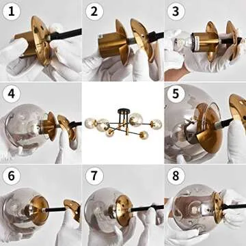 SZXYKEJI 6-Lights Glass Chandelier，Modern Flush Mount Ceiling Light Fixture，Farmhouse Lighting for Dining Room Living Room Bedroom Kitchen Passageway..