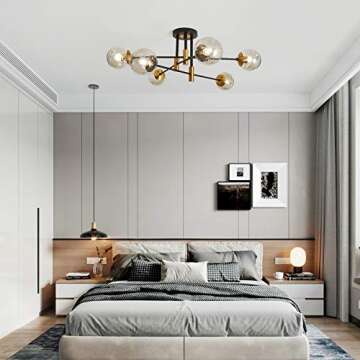 SZXYKEJI 6-Lights Glass Chandelier，Modern Flush Mount Ceiling Light Fixture，Farmhouse Lighting for Dining Room Living Room Bedroom Kitchen Passageway..