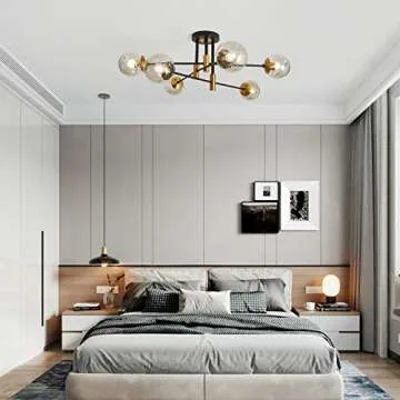 SZXYKEJI 6-Lights Glass Chandelier，Modern Flush Mount Ceiling Light Fixture，Farmhouse Lighting for Dining Room Living Room Bedroom Kitchen Passageway..