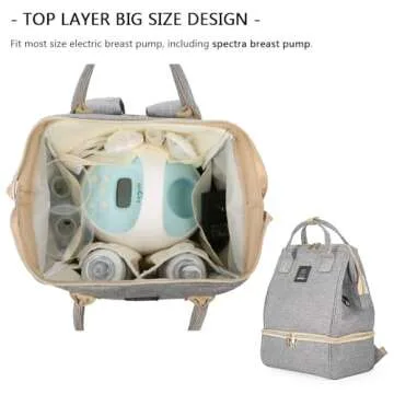 Breast Pump Backpack - Cooler and Moistureproof Bag Double Layer for Mother Outdoor Working Backpack with USB Charging Port, Large (Grey)