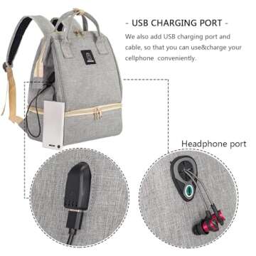 Breast Pump Backpack - Cooler and Moistureproof Bag Double Layer for Mother Outdoor Working Backpack with USB Charging Port, Large (Grey)