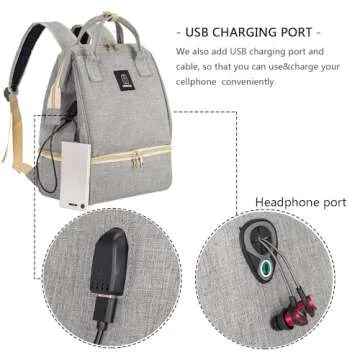 Breast Pump Backpack - Cooler and Moistureproof Bag Double Layer for Mother Outdoor Working Backpack with USB Charging Port, Large (Grey)