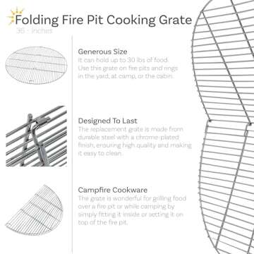 Sunnydaze Foldable Fire Pit Cooking Grill Grate - Heavy-Duty Portable Chrome-Plated Backyard Outdoor...
