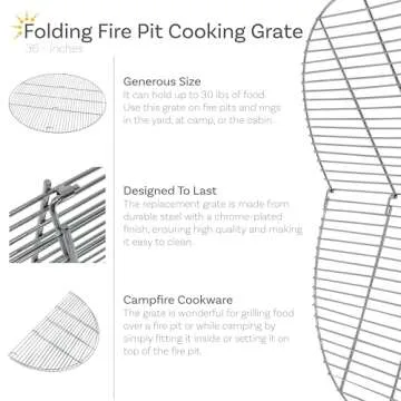 Sunnydaze Foldable Fire Pit Cooking Grill Grate - Heavy-Duty Portable Chrome-Plated BBQ Rack for Out...