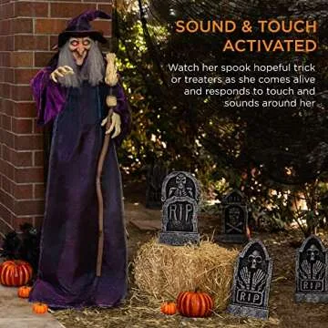 5ft Animatronic Witch with LED Eyes and Phrases