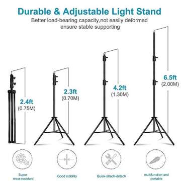 MsMk Photo Video Studio Backdrop Stand with 8 Spring & 4 Clips, 6.5ft x 10ft Adjustable Muslin Backg...