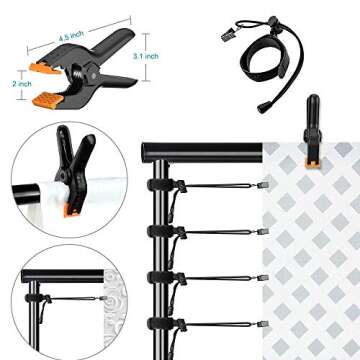 MsMk Photo Video Studio Backdrop Stand with 8 Spring & 4 Clips, 6.5ft x 10ft Adjustable Muslin Background Support System Kit with Sand Bag, Carry Bag for Photography Studio