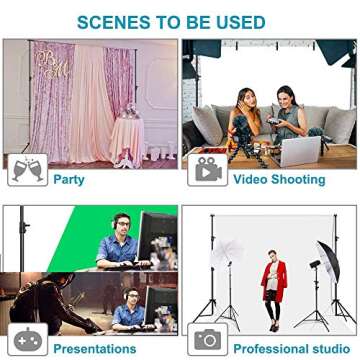 MsMk Photo Video Studio Backdrop Stand with 8 Spring & 4 Clips, 6.5ft x 10ft Adjustable Muslin Background Support System Kit with Sand Bag, Carry Bag for Photography Studio