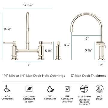 Pfister LG31-TDD Kitchen Bridge Faucet with Side Sprayer
