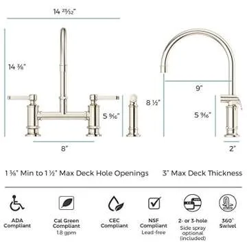 Pfister LG31-TDD Kitchen Bridge Faucet with Side Sprayer