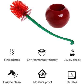 Cherry Shape Toilet Brushes with Holder Bowl Long Handle, Household Bathroom Cleaning Tool Cleaner a...