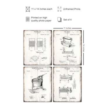 Vintage Laundry room Wall Art 11x14 - Vintage Art Prints - Vintage Farmhouse Decor, Retro Style Deco...