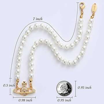 ORJATEXIN Golden Silver Saturn Pearl Necklace Diamond Pearl Bead Crystal Rhinestone Saturn Planet Necklace for Women and Girls with Special beautiful bag Gif Fashion Net red trend Choker (Gold Saturn 16 inch)