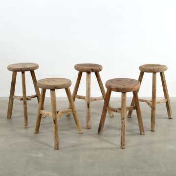 Artissance Round Vintage Stool, Weathered Natural Wood Finish (Size & Color Vary)