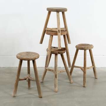 Artissance Round Vintage Stool, Weathered Natural Wood Finish (Size & Color Vary)