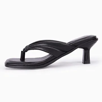 Ownmeen Womens Kitten Heel Thong Sandals Flip Flops Slip On Square Open Toe Slippers Low Stacked Heeled Mules