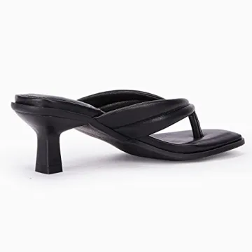 Ownmeen Womens Kitten Heel Thong Sandals Flip Flops Slip On Square Open Toe Slippers Low Stacked Heeled Mules