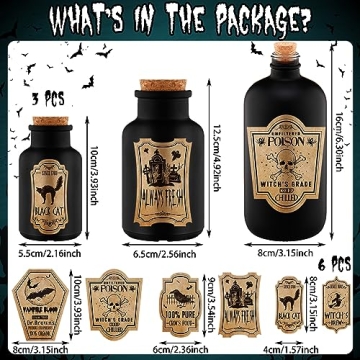Vintage Halloween Glass Potion Bottles with Spooky Labels