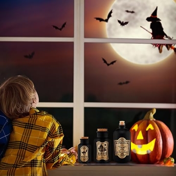Vintage Halloween Glass Potion Bottles with Spooky Labels