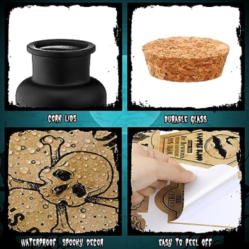 Vintage Halloween Glass Potion Bottles with Spooky Labels