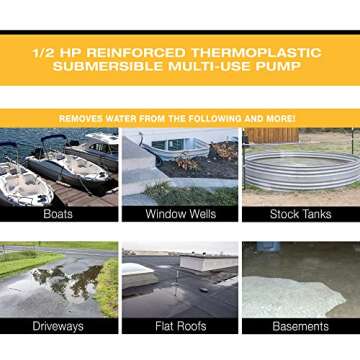 WAYNE VIP50 - 1/2 HP Reinforced Thermoplastic Submersible Multi-Use Pump - Up to 2,500 Gallons Per Hour - Heavy Duty Multi-Use Pump