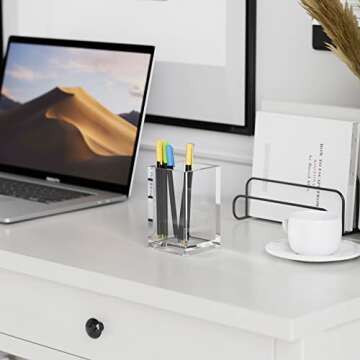 MaxGear Pen Holder 2 Pack Clear Acrylic Pencil Organizer, Desk Cups for Pens, Pencils, Toothbrushes, Straws, Makeup Brushes & More - Office, School & Home Accessories