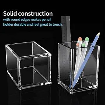 MaxGear Pen Holder 2 Pack Clear Acrylic Pencil Organizer, Desk Cups for Pens, Pencils, Toothbrushes, Straws, Makeup Brushes & More - Office, School & Home Accessories