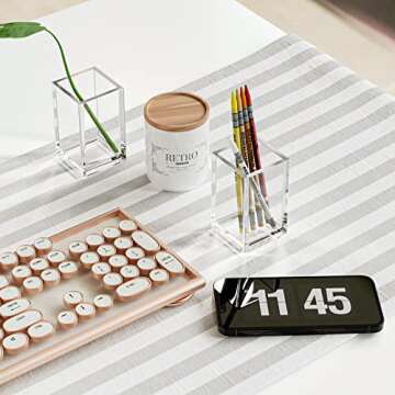 MaxGear Pen Holder 2 Pack Clear Acrylic Pencil Organizer, Desk Cups for Pens, Pencils, Toothbrushes, Straws, Makeup Brushes & More - Office, School & Home Accessories