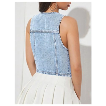 GORGLITTER Women's Denim Vest Sleeveless Crop Button Front Top