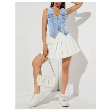 GORGLITTER Women's Denim Vest Sleeveless Crop Button Front Top
