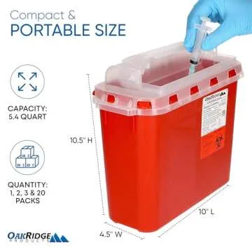 Oakridge Products Transparent Sharps Container for Home Use and Professional 5.4 Quart (1-Pack), Tou...