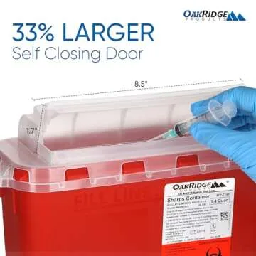 Oakridge Products Transparent Sharps Container for Home Use and Professional 5.4 Quart (1-Pack), Touchless Biohazard Needle and Syringe Disposal, Rotating Lid, CDC Certified