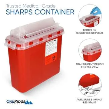Oakridge Products Transparent Sharps Container for Home Use and Professional 5.4 Quart (1-Pack), Touchless Biohazard Needle and Syringe Disposal, Rotating Lid, CDC Certified
