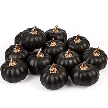 Whaline 12Pcs Black Artificial Pumpkins for Fall Decor