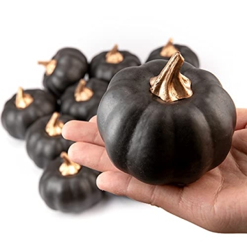 Whaline 12Pcs Black Artificial Pumpkins for Fall Decor