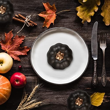 Whaline 12Pcs Black Artificial Pumpkins for Fall Decor