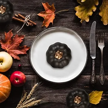 Whaline 12Pcs Black Artificial Pumpkins for Fall Decor