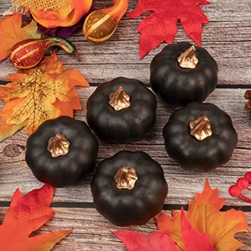 Whaline 12Pcs Black Artificial Pumpkins for Fall Decor