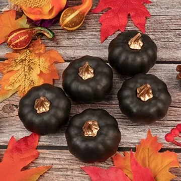 Whaline 12Pcs Black Artificial Pumpkins for Fall Decor