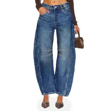 PLNOTME Women's Baggy Boyfriend Jeans Vintage Wide Leg Mid Rise Barrel Denim Ankle Pants