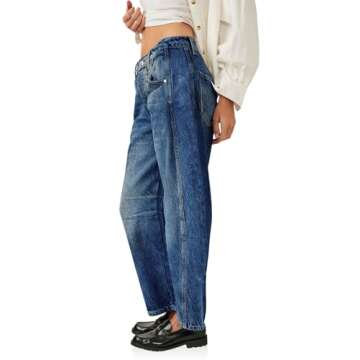 PLNOTME Women's Baggy Boyfriend Jeans Vintage Wide Leg Mid Rise Barrel Denim Ankle Pants