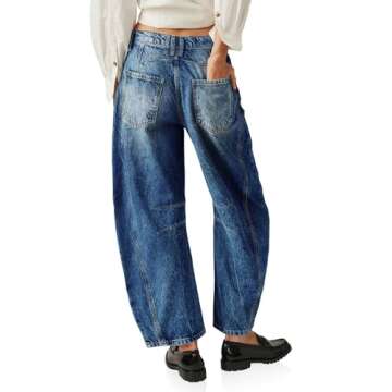 PLNOTME Women's Baggy Boyfriend Jeans Vintage Wide Leg Mid Rise Barrel Denim Ankle Pants