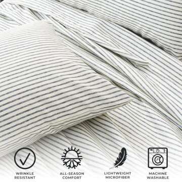 Great Bay Home 4-Piece Queen Size Stripe Microfiber Sheet Set | Ultra-Soft, Brushed Bedding Sheets & Pillowcases | Wrinkle Free, Comfortable, All-Season Bed Sheets (Queen, Blue)