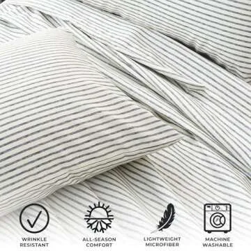 Great Bay Home 4-Piece Queen Size Stripe Microfiber Sheet Set | Ultra-Soft, Brushed Bedding Sheets & Pillowcases | Wrinkle Free, Comfortable, All-Season Bed Sheets (Queen, Blue)